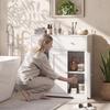 Bathroom Floor Cabinet, Freestanding Bathroom Cabinet with Drawer, Door, Open Shelves, White