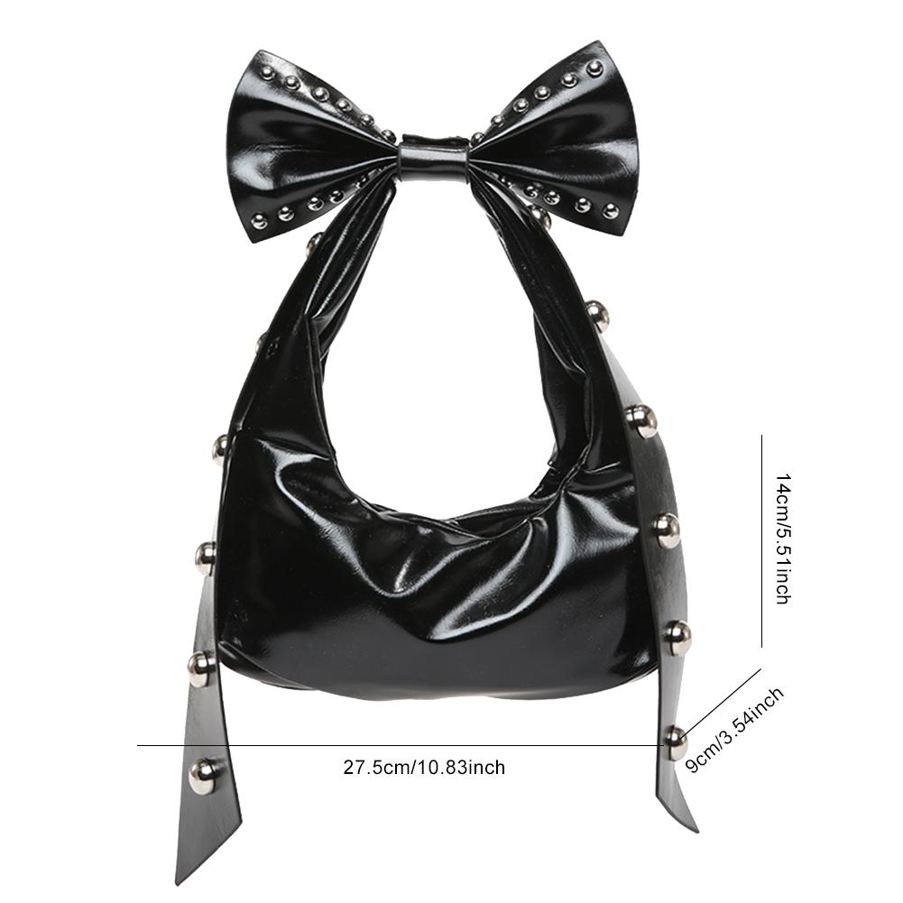 Shoulder Bag for Women Bow Knot Underarm Bag PU Leather Rivet Punk Handbag Studded for Work Travel