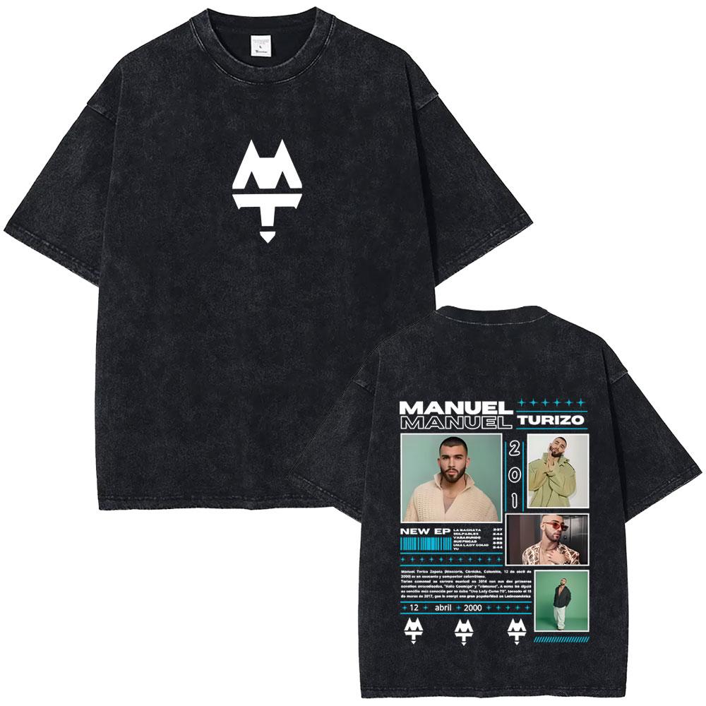 Rapper Manuel Turizo Album Washed Vintage Tshirt Summer Men Women Hip Hop Fashion Pop Music T Shirts Unisex Cotton Tshirt