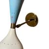Сенсационное настенное бра Stilnovo 1950-х годов, двойной конус, сине-белый + латунь, Ital
