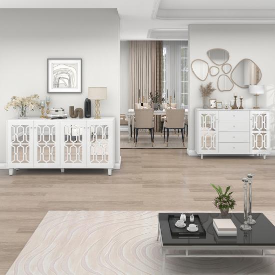 Kitchen Supplies Sideboard Multilayer Compartment Locker Mirror Surface Cabinet Door Modern Furniture MDF Bedroom Living Room Floor Household Side
