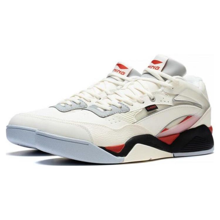 Li Ning LN BBS флисовые удобные амортизирующие износостойкие нескользящие теплые спортивные повседневные туфли среднего размера мужские кроссовки белые серые AGCS319-2