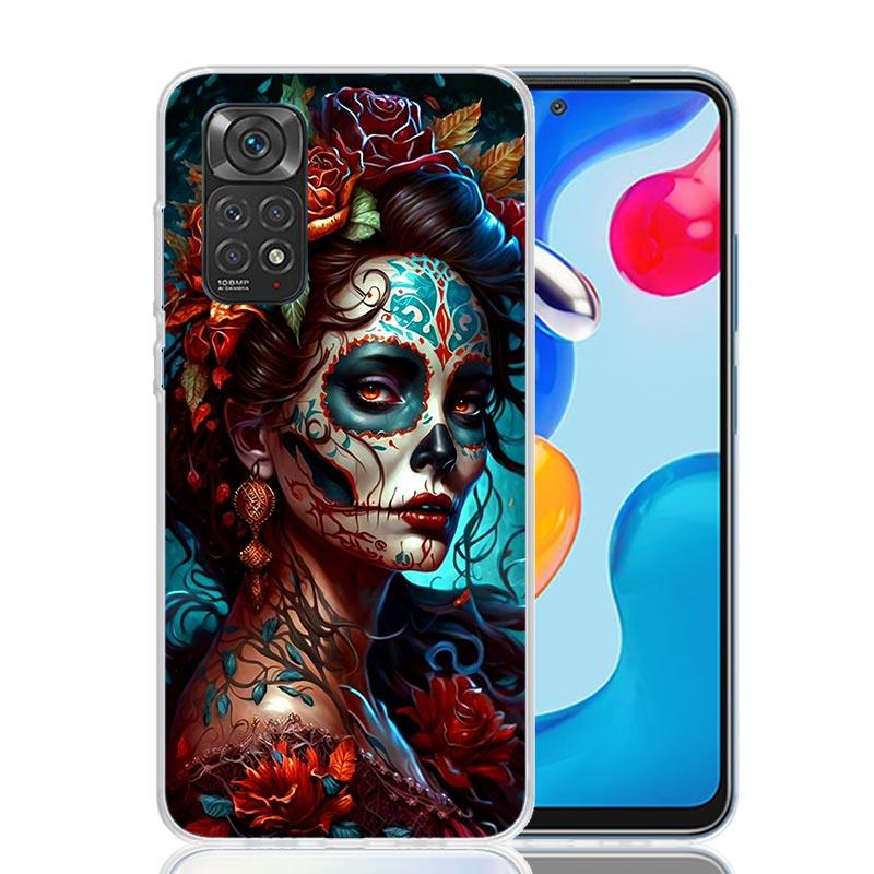 Catrina Beautiful Rose Girl Skull Phone Case For Xiaomi Redmi Note 14 13 14S 12S 12 11S 11T 11E Pro Plus 10S 10 9S 9 Art Customi