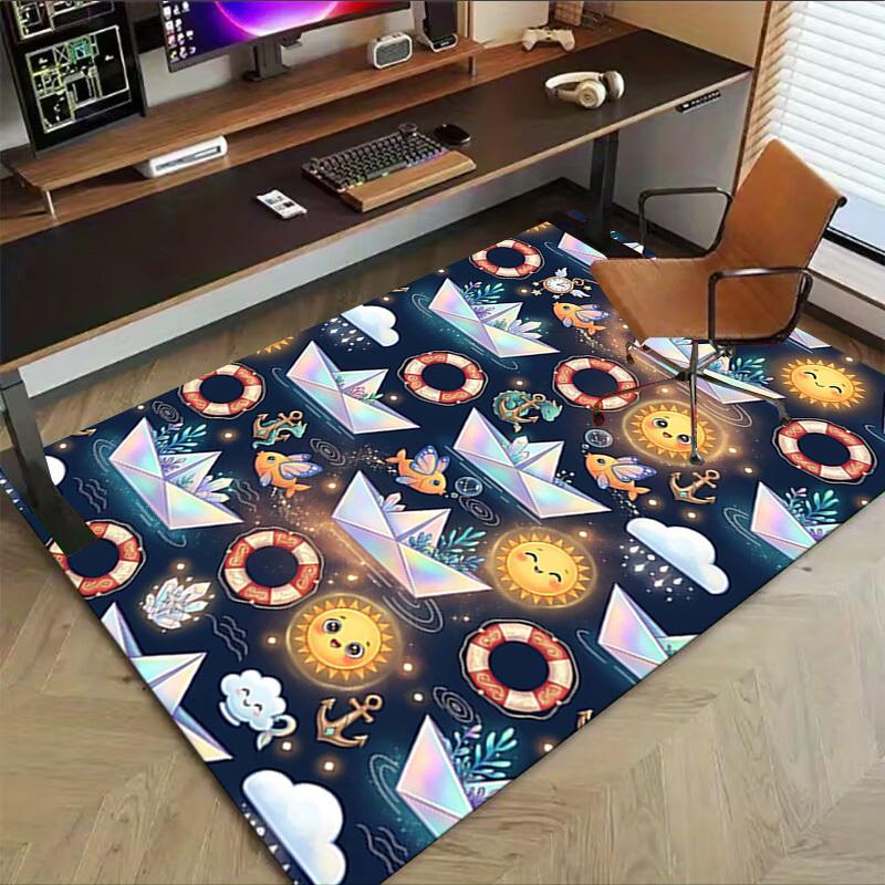 1PC Paper boats Lifebuoys Non-Slip Floor Carpet Compatible for Office&Living Room&Bedroom&Dining room - Soft & Pattern-G0316