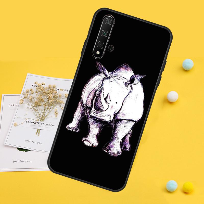 Чехол для Huawei Nova Y70 Y90 Y60 Y72 Y61 Y91 12s 12i 11i 7i 8i 9 10 SE P60 Pro P30 P40 Lite с изображением Дикого Носорога