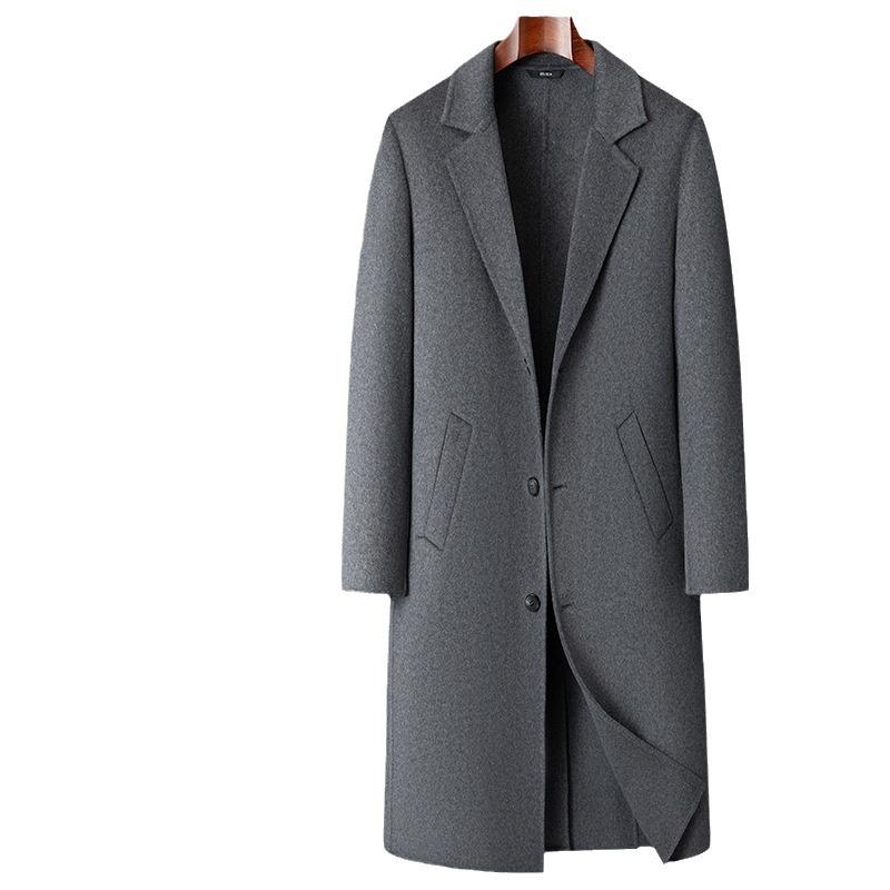 Men's Long Single-breasted Autumn and Winter Wool Trench Coat, High-end Business Casual Coat Coat