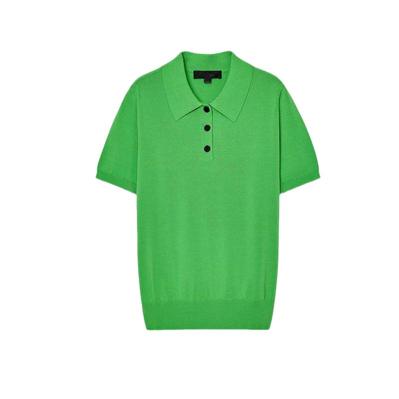 Fall New Women's Clothing French Breasted Decoration Short-Sleeved Knitting Polo Shirt Collar Casual Tops 2142019