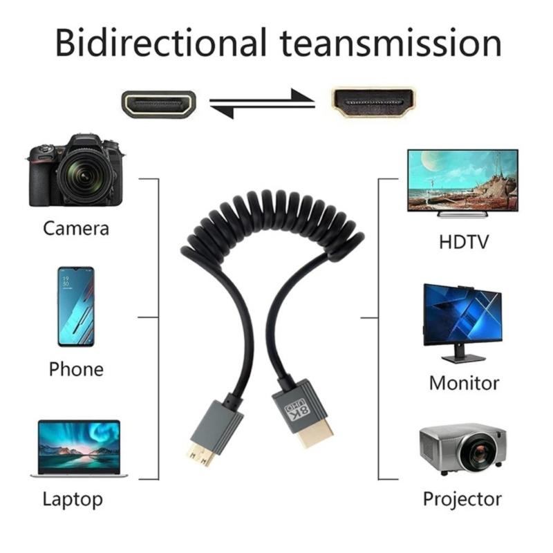 Гибкие кабели HDMI 8K - Micro HDMI с пружинным дизайном для четкого изображения, удобные для хранения, для вывода видео 8K, для портативного использования