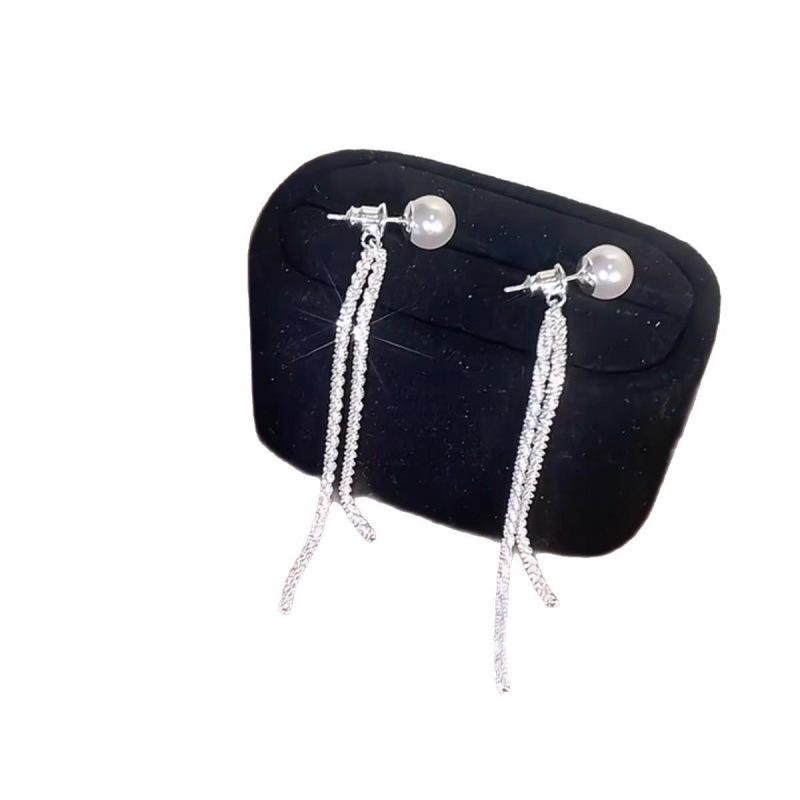 111 silver needle simple long earline fringed earrings light luxury versatile temperament long broken silver pearl stud earrings