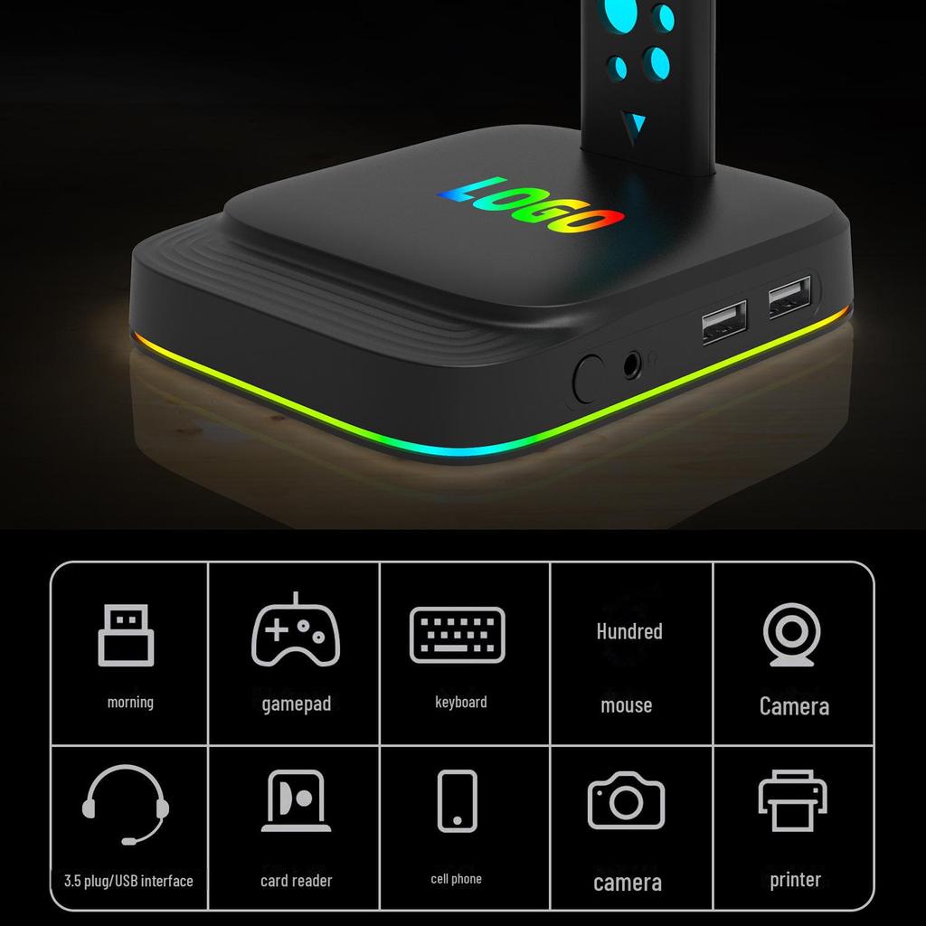 USB RGB Gaming Headset Stand with 3.5mm Jack and Multi-function Display