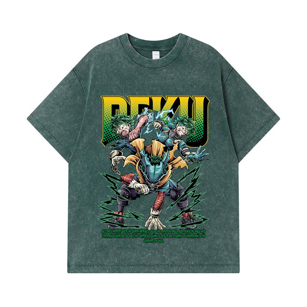 275 GSM Washed T-shirts 100% Cotton My Hero Academia V15 Deku Print Unisex Heavy Cotton T Shirt