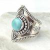 Твердое серебро 925 пробы, натуральный драгоценный камень Ларимар, дизайнерское кольцо ручной работы в богемном стиле, подарок на свадьбу, помолвку, ювелирные изделия