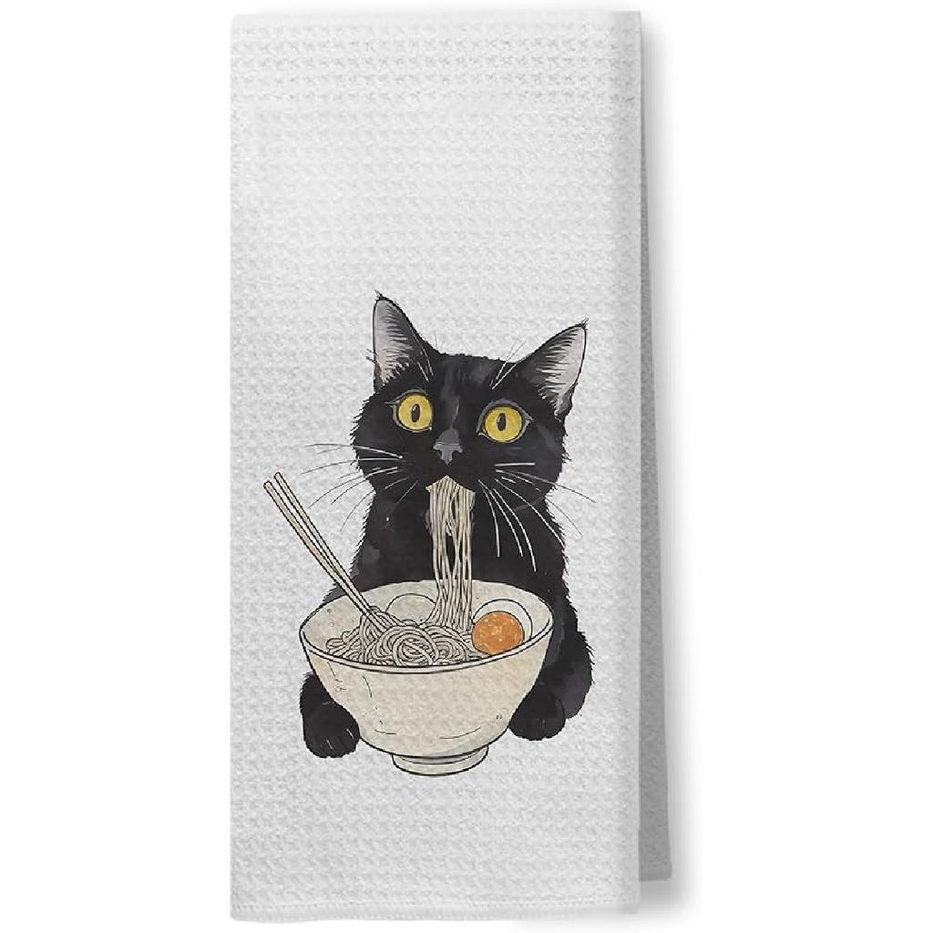 Black Cat Kitchen & Bath Decor - Cat Gifts, 16x24 Inch Hand & Dish Towels