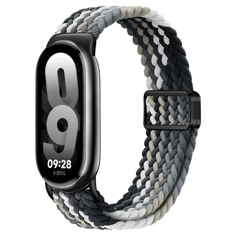 Braided Strap for Xiaomi Mi Band 8 Elastic Nylon Solo Loop Adjustable Watchbands Magnetic Buckle Correa Bracelet for Miband 8NFC