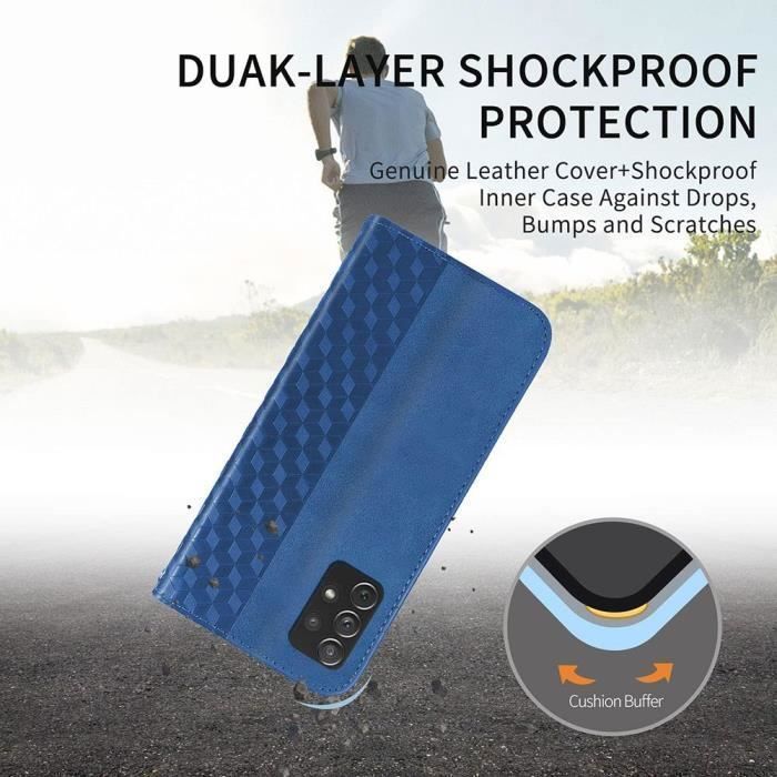 Coque de protection - BOOLING - pour Samsung Galaxy A14 5G - Synthécuir Bleu Marine - Motif Mosaïque - avec 2 Verres Trempés