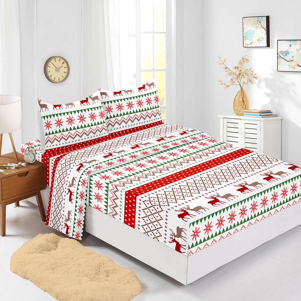 Hot-Selling Red Christmas Mattress Four-Piece Children'S Bedding Printed Mattress Protective Cover