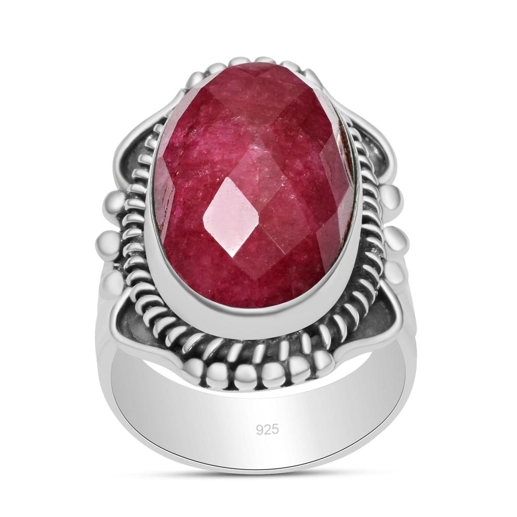 Natural Ruby Gemstone 925 Sterling Silver Trio Shank Beaded Ring For Women & Girls
