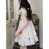 Summer Lolita Kawaii Mini Dress Women Flying Sleeve Japanese Sweet Cute Dress Female Korean Style Ruched Fairy Dress 2023 New