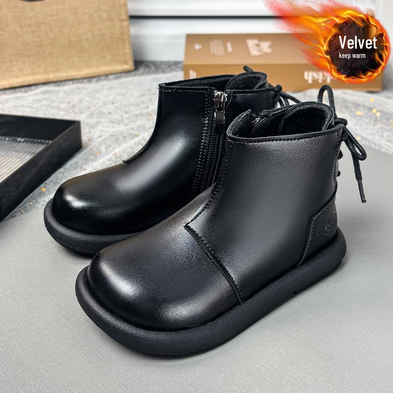 Черные укороченные ботинки Dr. Martens для девочек с бархатом - Коллекция Осень/Зима 2025 Кожаные туфли-принцессы