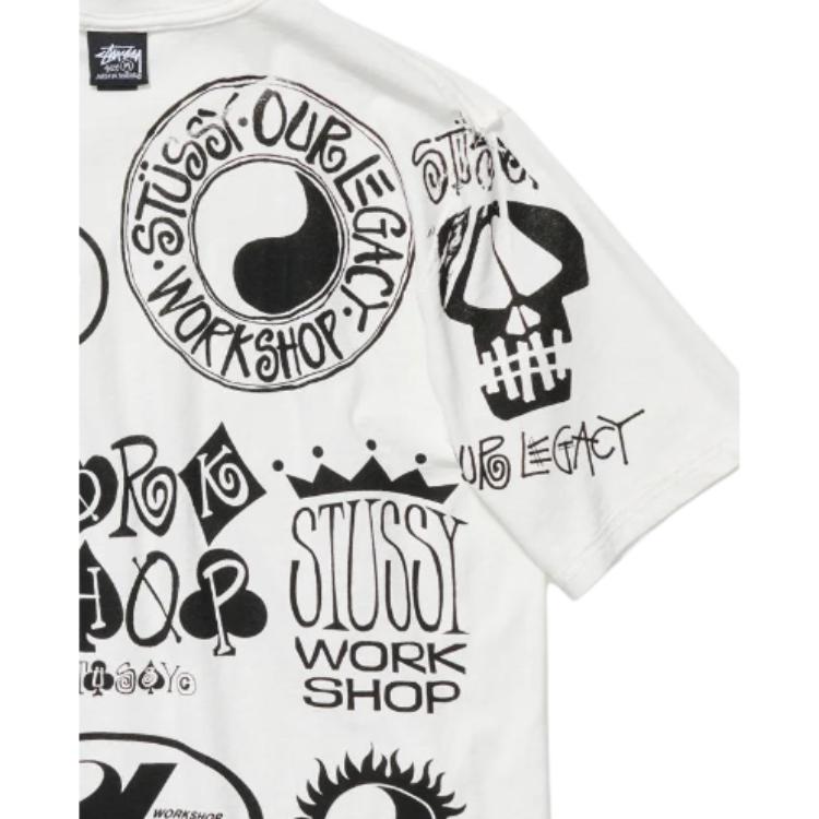 Stussy Наша Коллаборация Наследие SS26 Мастерская Футболка с Пигментной Окраской Полный Принт Граффити Свободный Крой Опущенные Плечи Короткий Рукав Футболка Унисекс Топы ST3904054NATL