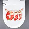Holiday Home Interior Decorations Christmas Stocking Toilet Stickers, Waterproof PVC Bathroom Decals for Decorative Decoration, Red Watercolor