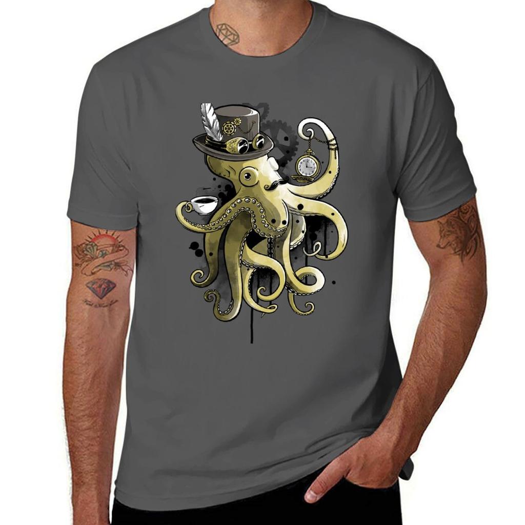 Steampunk Octopus Gold Watercolor Tshirt Unisexs Graphic T Shirts Cotton T Shirts Unisex 100 Unisex T Shirt Cotton 100 Tshirt
