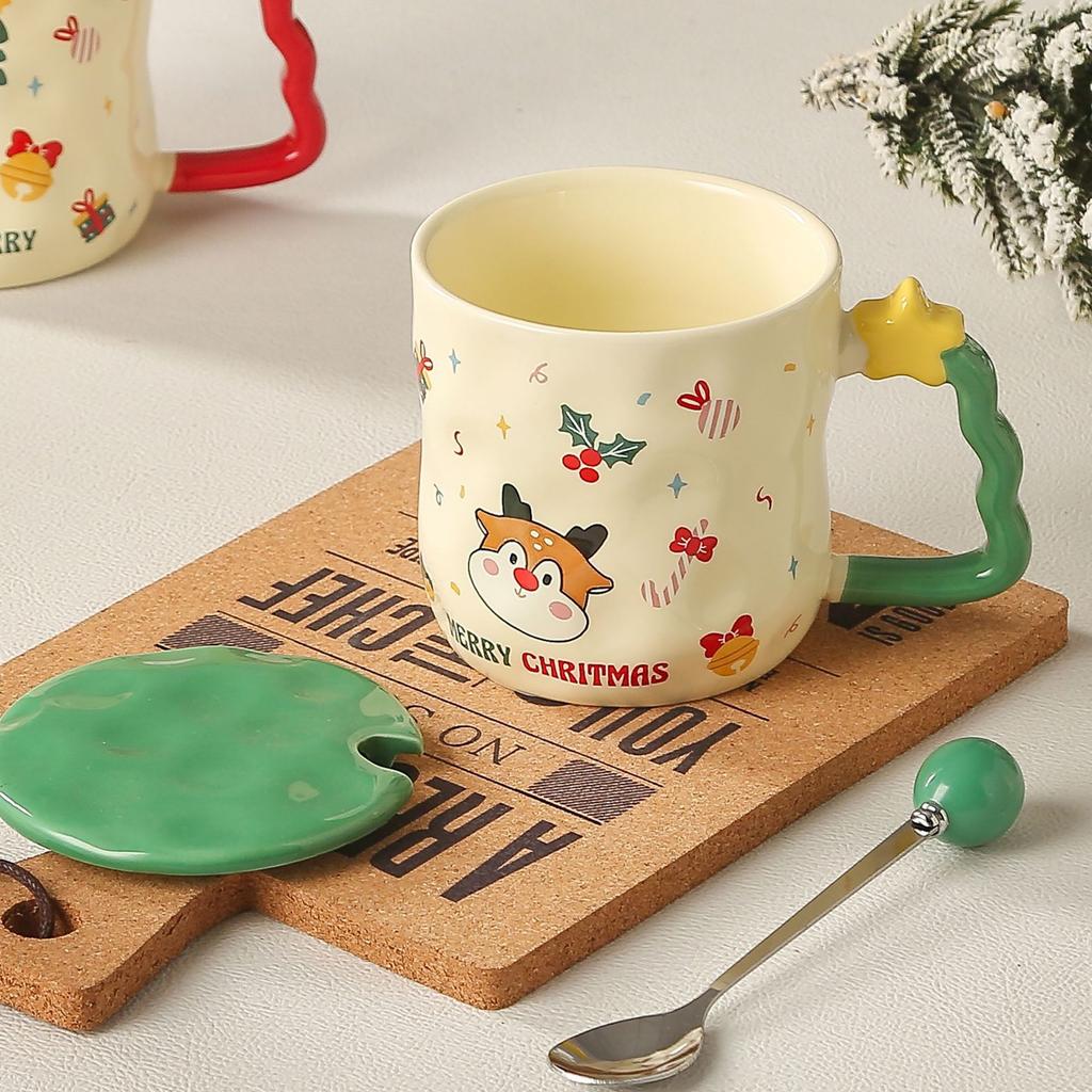 Creative High Value Ceramic Cup Christmas Mug Household Cup Holiday Gift Souvenir with Cover Spoon Water Cup Gift