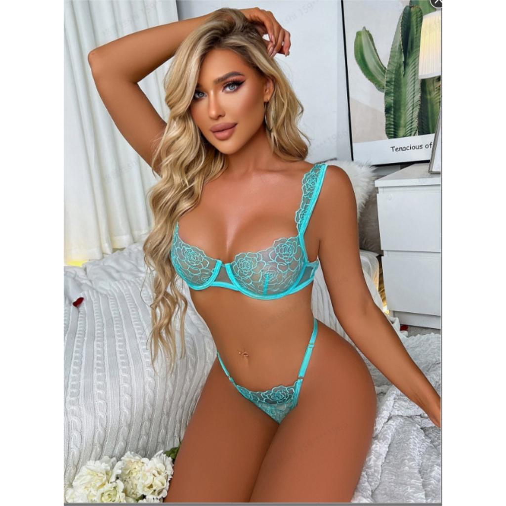Sex Underwear Set Female Sexy Sweet Mesh Transparent Applique Underwear Breathable Big Chest Small 21236