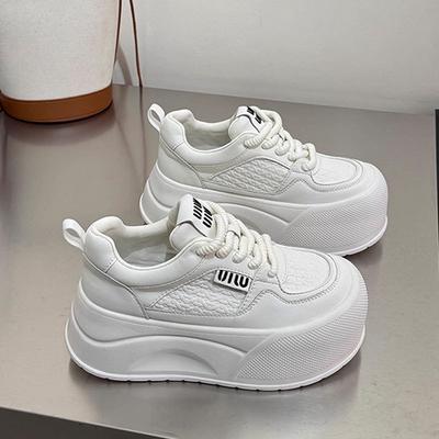 Кожаные туфли на толстой подошве, маффины, маленькие белые туфли, женские, новые, осенние, легкие, с мягкой подошвой, маленькие, универсальные, повседневные, кеды