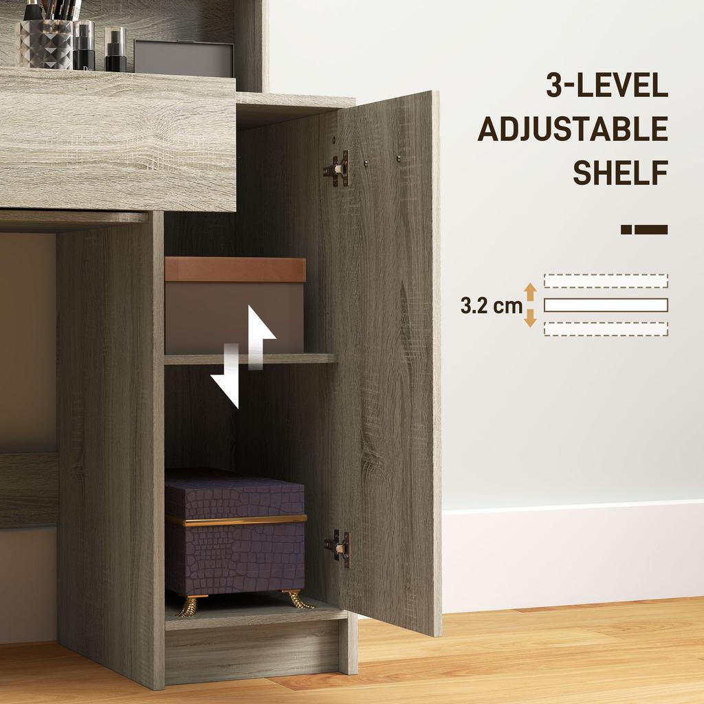Dressing Table And Stool Set With Storage Wood Effect