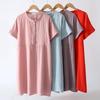Новое поступление: Женская длинная ночная рубашка с коротким рукавом из креп-газа и воротником-стойкой на пуговицах