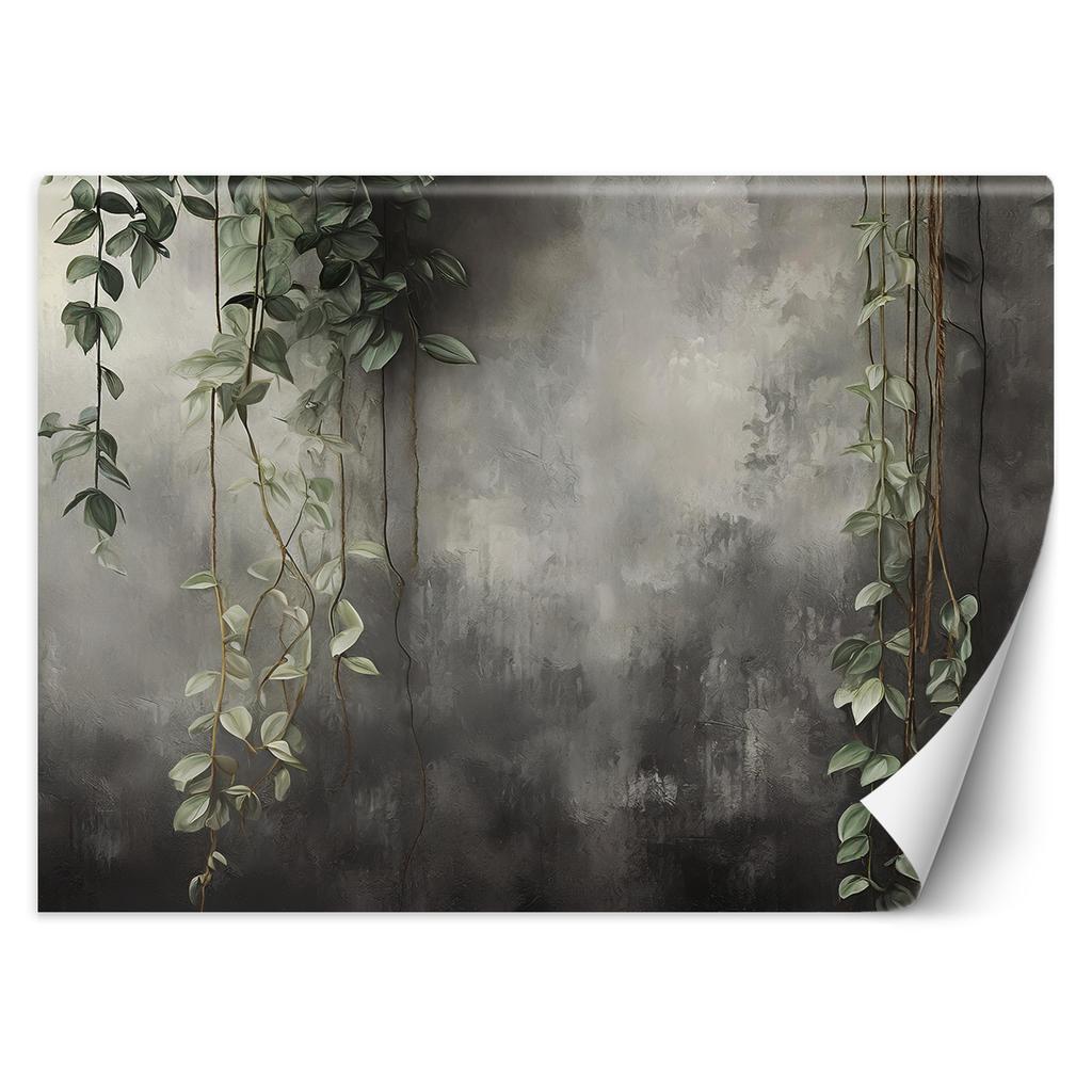 Обои Листья на фоне бетона