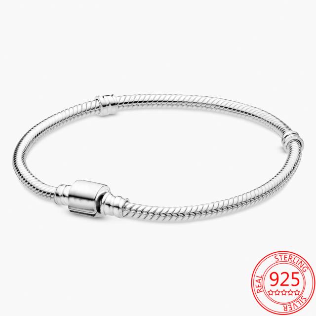 925 Sterling Silver Basic Chain Moments Silver Bracelet ,Fallen Leaves Chain Clasp Bracelet Rope Charm Fit Original Pan Jewelry