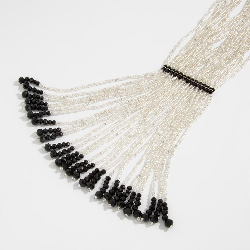 Metal Chain Multi-Layer Beads Necklace Gold Tassel Collarbone Chain Multi Layer Choker  Women