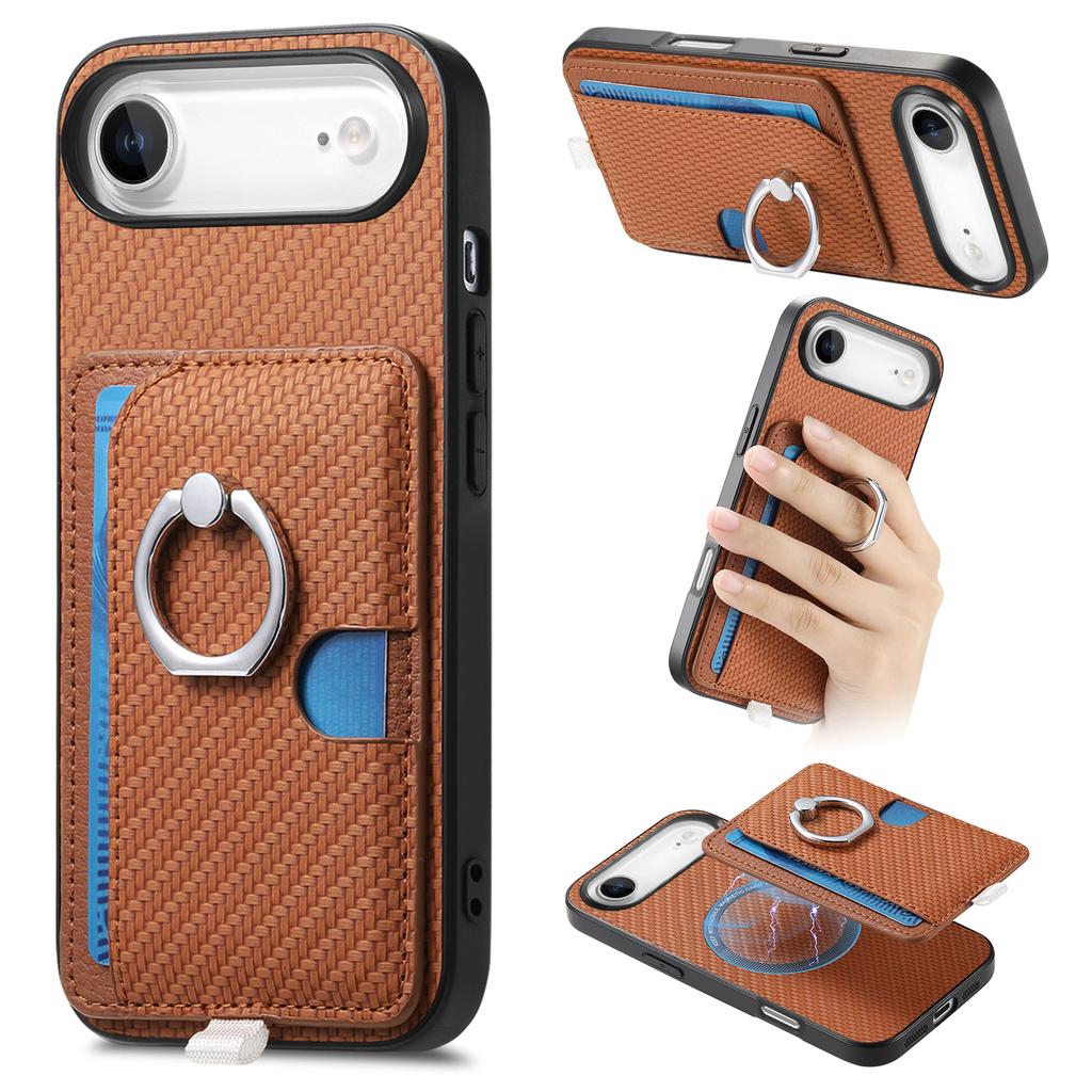 For iPhone Air Case Ring Kickstand Leather Back Cover with Magnetic Detachable Card Holder