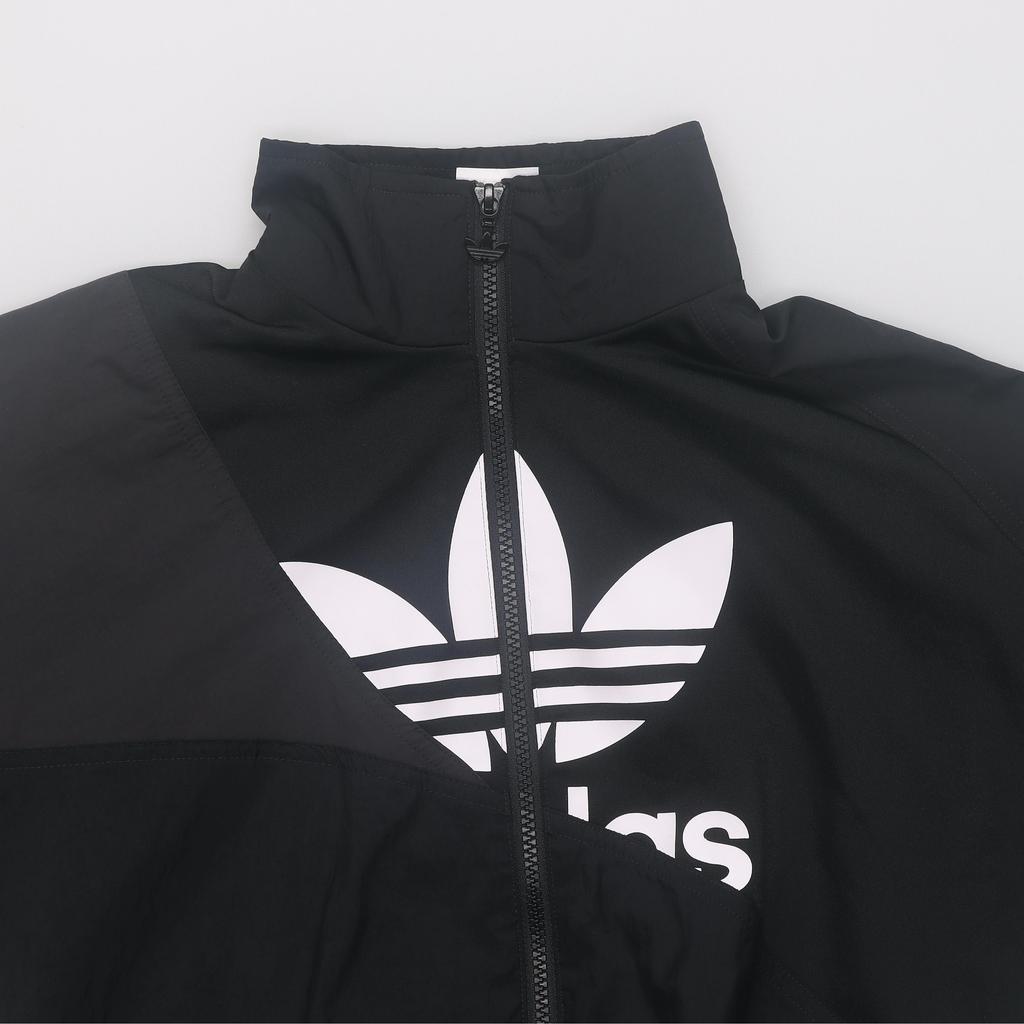 adidas Оригинальная рабочая одежда Куртка спортивная на молнии с большим логотипом спереди Женская куртка Черная HC7056