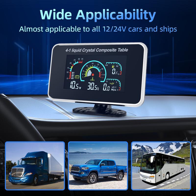 4 In 1 LCD Car Digital Water Temp Oil Pressure Voltmeter Fuel Level Gauge Meter Oil Pressure Sensor + Water Temperature Sensor