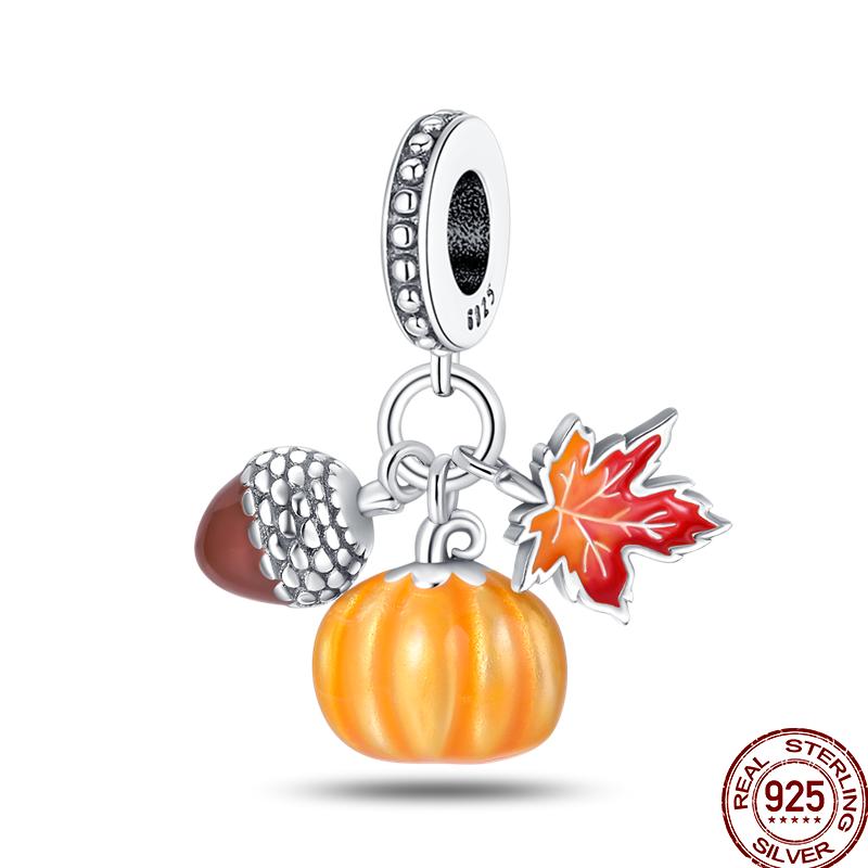 Copper Pumpkin Maple Leaf Squirrel Scarecrow Harvest Autumn Charm Beads Suitable For Pan Original Bracelet