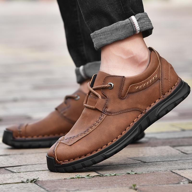 Повседневная обувь Ретро-обувь из коровьей кожи Мужские мокасины Повседневная обувь из кожи ручной работы Мокасины Мужские туфли на плоской подошве