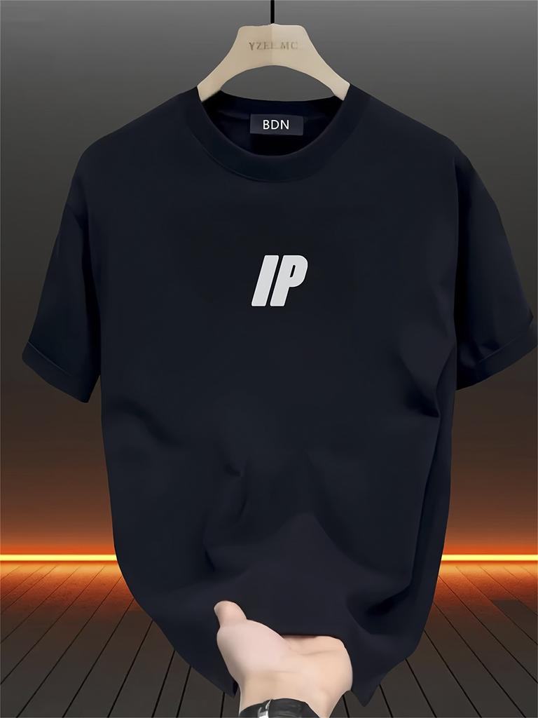 Men'S Heavyweight 200gsm 100% T-Shirt - Minimalist Letter Graphic Tee, Soft Breathable Fabric for Everyday & Formal Wear, All-Season Casual Shirt - Id