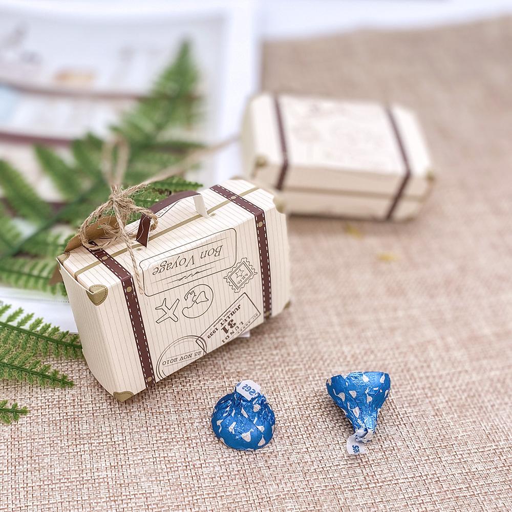 50 шт. Креативная мини-чемоданчик Коробка для конфет Упаковка для конфет Картонная коробка Свадебная подарочная коробка Принадлежности для мероприятий Свадебные сувениры с карточкой