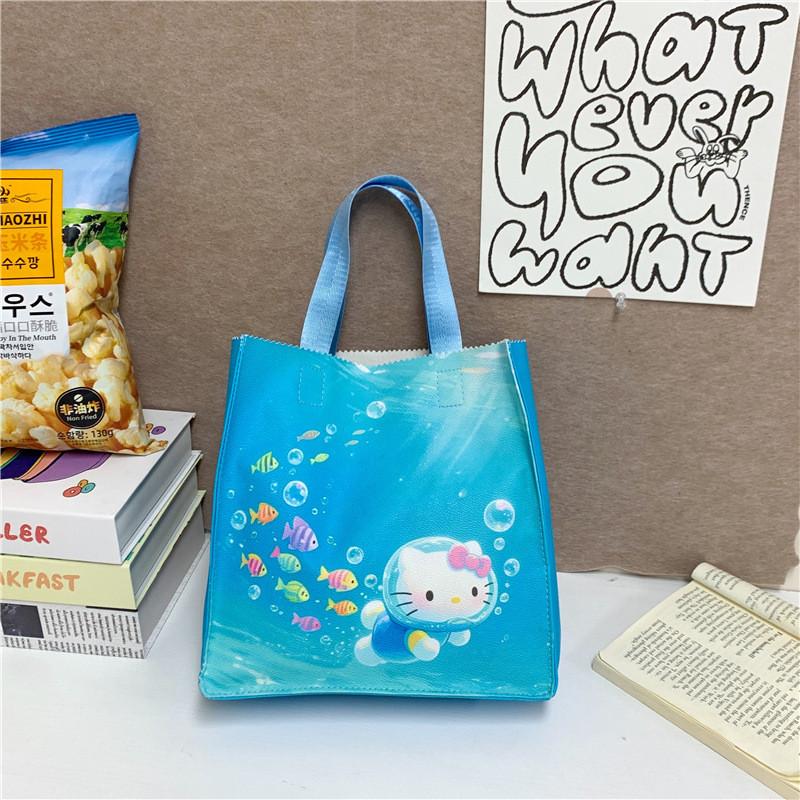 Сумка-тоут с принтом Hello Kitty Labubu из полиуретановой кожи для повседневного использования, большая вместимость