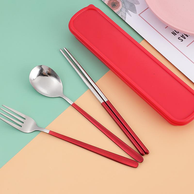 Stainless steel portable chopsticks and spoon set for students and office workers, single-person outdoor travel cutlery set with storage box