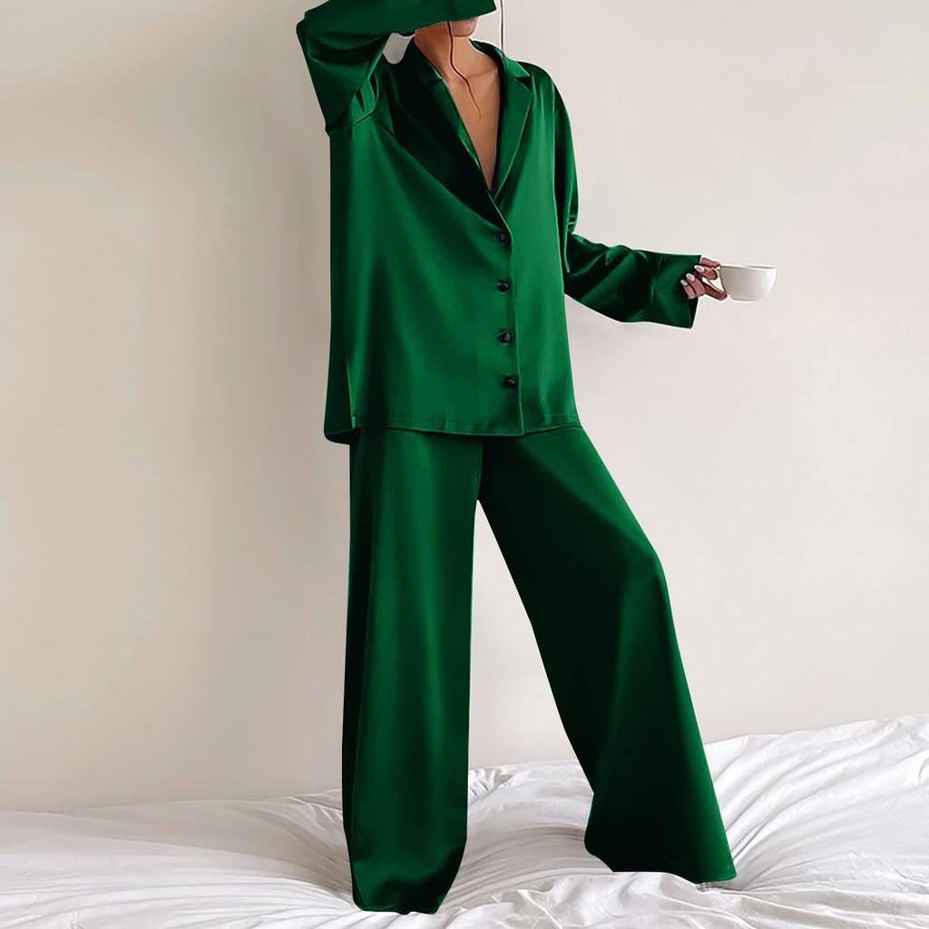 Женская однотонная домашняя пижама с v-образным вырезом и длинными рукавами