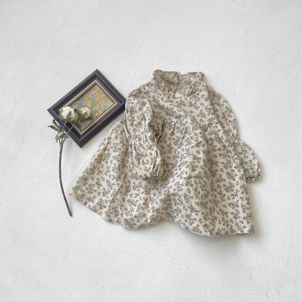 Весеннее ретро-платье для девочки, принцессы из королевского двора, с цветочным принтом и воротником-бутоном.