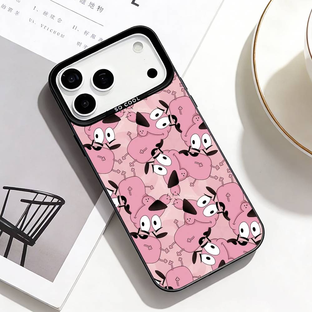 Чехол для телефона C-Courage the Cowardly D-Dog для iPhone 17, 16, 15, 14, 13, 12, 11 Plus, Pro Max Черная рамка Посеребренная крышка