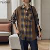 Женские винтажные рубашки с воротником и длинным рукавом в клетку в стиле пэчворк