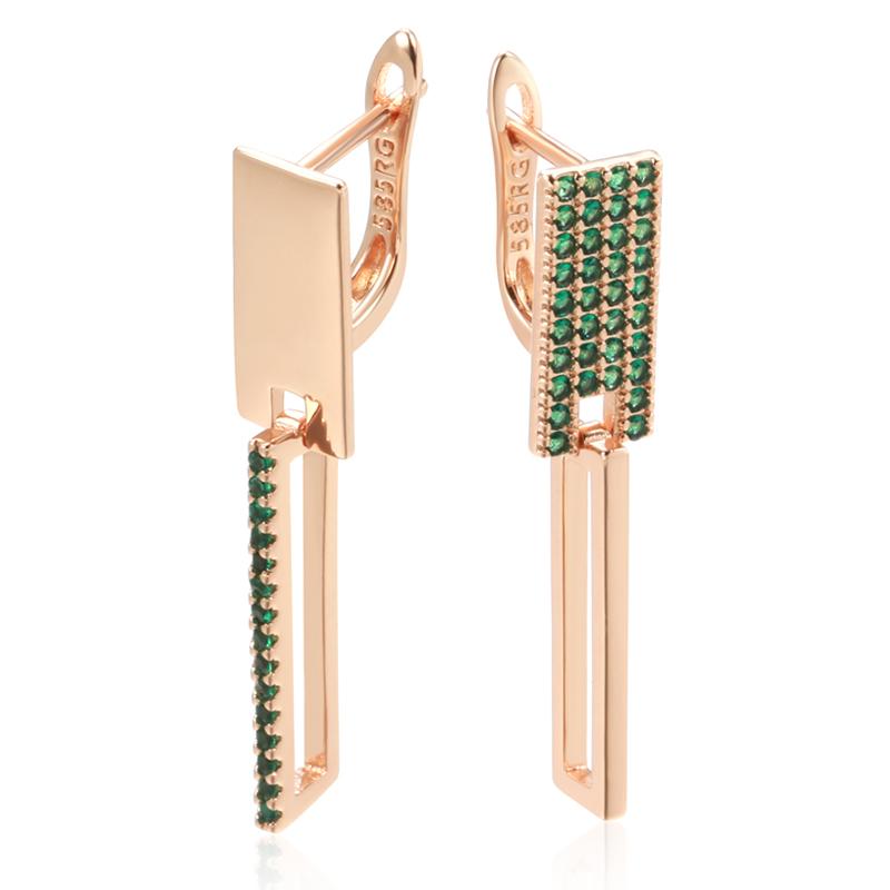 Trend For Square Earrings Geometry Women Rose Gold Color Full Green Natural Zircon Accessories Daily Fine Jewelry