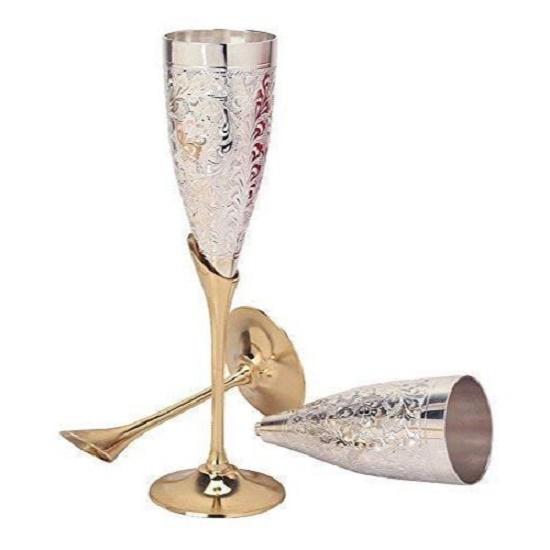 Wine Glass 100 Ml (Set Of 2) | Silver Plated Goblet Flute Wine Glass With Velvet Box Packing