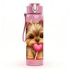 1PC Yorkshire Dog Holding Heart Print 750ml Color Plastic Sports Water Bottle Leakproof Flip Straw Lid Suitable for Sports Office Home Use